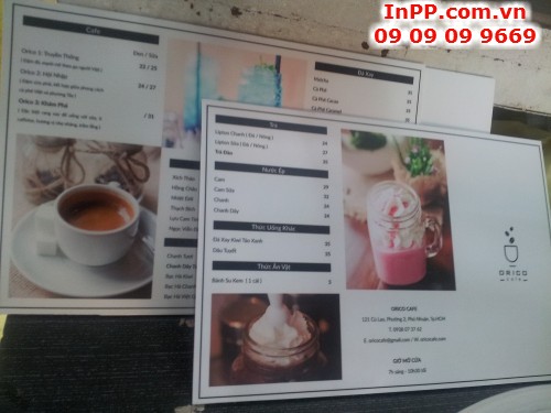 In menu thực đơn treo tường khổ lớn cho quán trà sữa, quán cà phê | In PP cán format tại In Kỹ Thuật Số